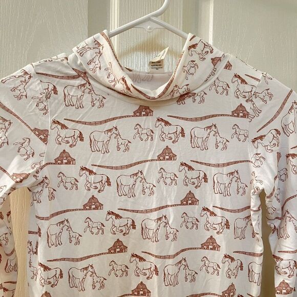 Kate Quinn Bamboo Winter Horse Family Print Turtleneck Long Sleeve Top Size 7 - Picture 2 of 14